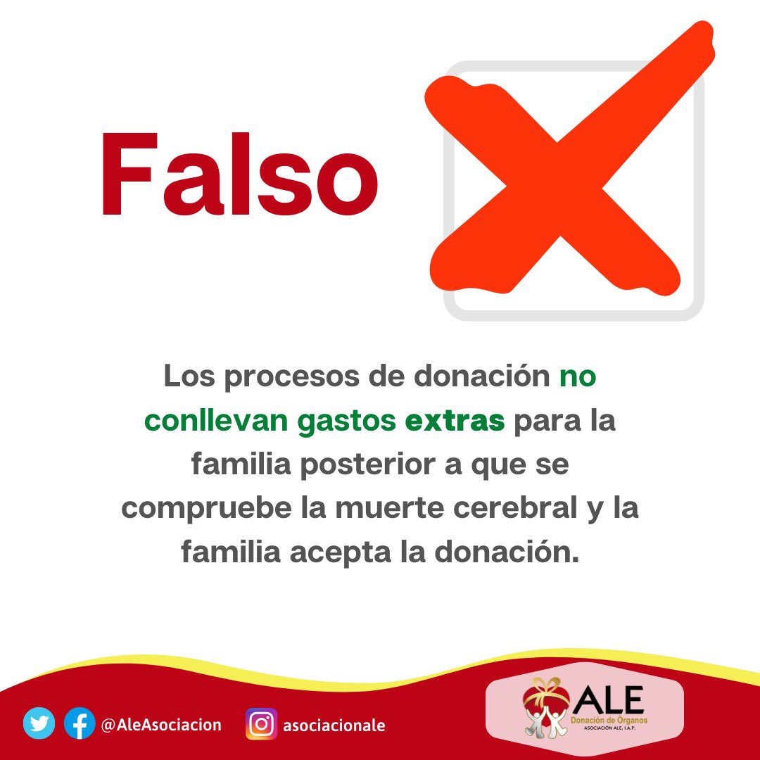 #FalsoOVerdadero ✅❌. La #Familia debe pagar por el proceso de la #Donación de los órganos de su ser querido? #HablemosDeDonación