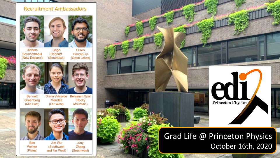 4 pm(EST) FRIDAY, OCT. 16: “Grad Life <a href="/Princeton/">Princeton University</a> Physics”
Seminar for US and international prospective grad students:  princeton.zoom.us/j/95143456987
Organized by Princeton Physics EDI Initiative bit.ly/2FoJRCW. Grad program details bit.ly/33UUWoP. #PrincetonPhysicsEDI