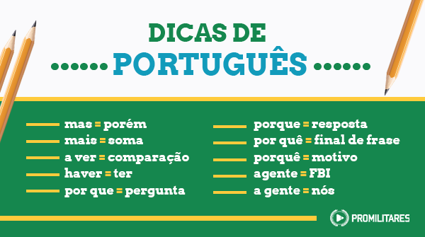 promilitares's tweet photo. Dominar a gramática, interpretação de texto e redação é fundamental para se garantir em qualquer Prova. Por isso, separei alguns bizus de ortografia para você se dar bem.💪
Lembrou de mais algum?
Escreve aqui em baixo!😉
.
.
#promilitares #ortografia #portugues #estudaquepassa https://t.co/71yCFDsEZO