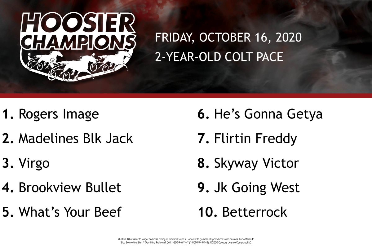 HoP_Racing's tweet photo. Here is a look at the field for the $250,000 Indiana Sire Stakes Super Final for 2YO Colt Pacers for Hoosier Champions on Friday Night! #PlayHP https://t.co/S0WOcf58QQ
