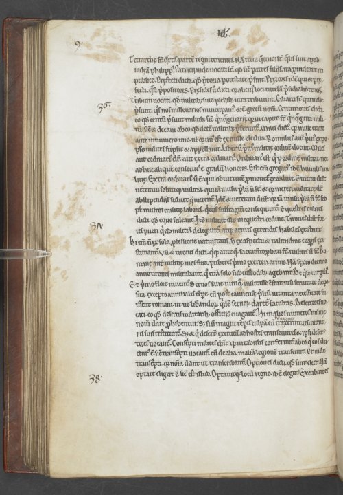 This 12th-century copy of Isidore of Seville’s Etymologies may show signs of a human/feline struggle. One muddy paw-print is very clear at the top of the page, but the others, which cover about half of the page, are scuffed. It seems that the cat did not want to be evicted.