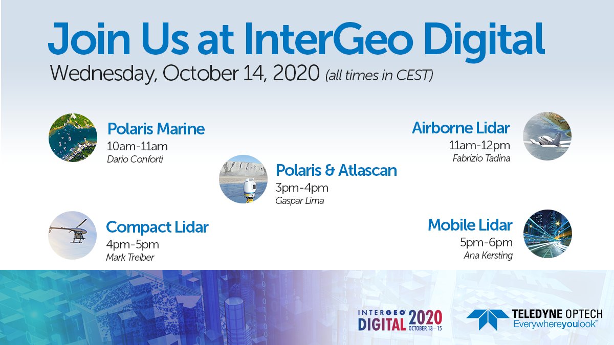 TeledyneOptech's tweet photo. Join #TeledyneOptech for exciting presentations tomorrow (Wednesday)! Register here: https://t.co/9GTAb2eNom #InterGEODigital #intergeo20 @InsideIntergeo https://t.co/iMu4swwCxW