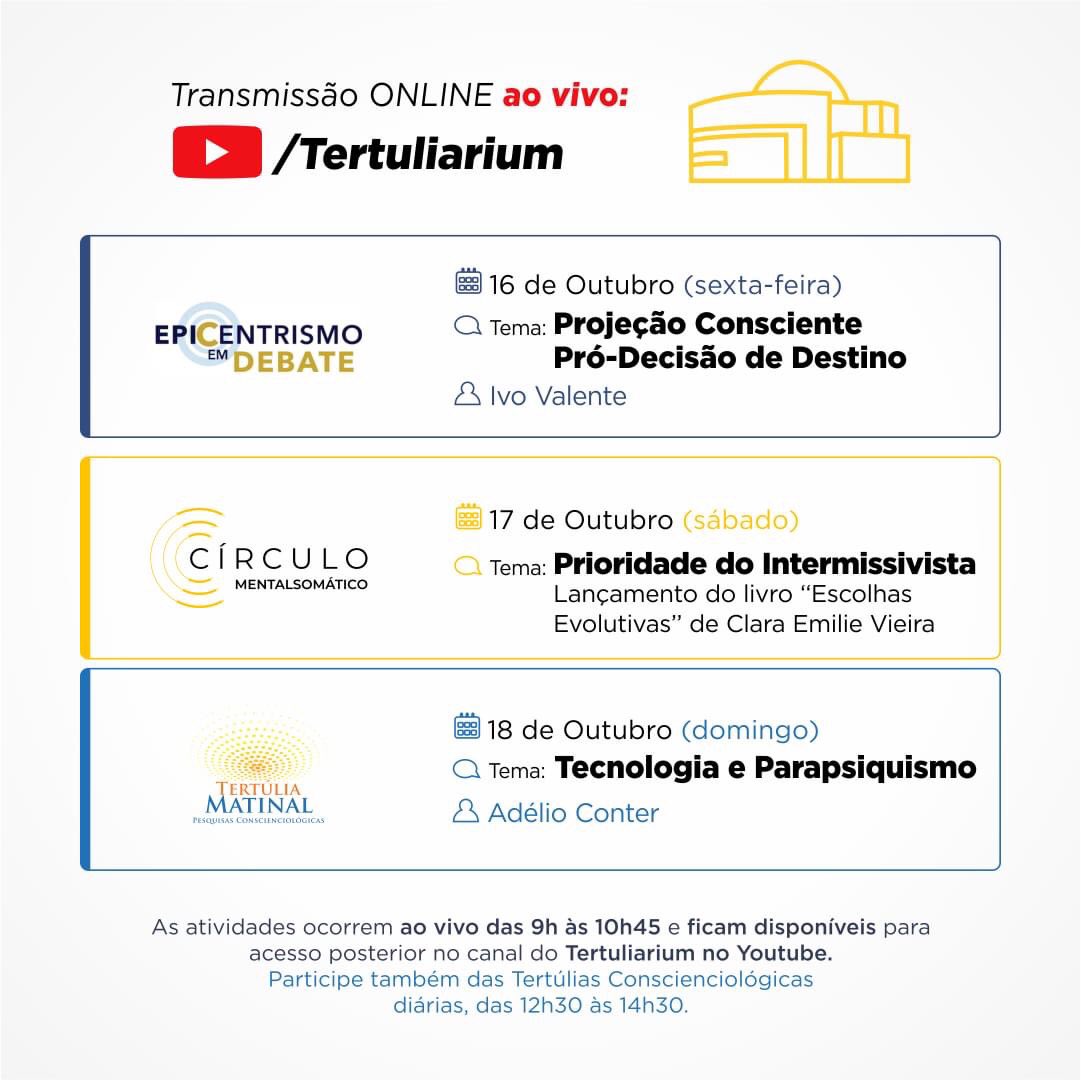 portalcons's tweet photo. Todos os fins de semana são contemplados com as seguintes atividades, no Tertuliarium:

Para acompanhar ao vivo, acesse o canal:
▶ https://t.co/0eoJOK8FNI https://t.co/6n84ArG2Yi