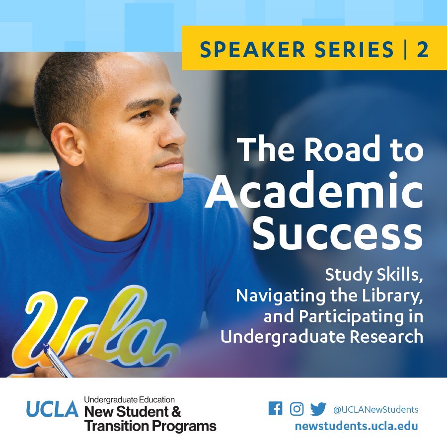 Our Speaker Series continues this Fri. 10/16, 1:00 pm PDT.
“The Road to Academic Success”
Featured panelists:
Brian Henry, College Academic Counseling (CAC)
Miki Goral, UCLA Library
Emily Yang, 4th year PhD candidate
ucla.zoom.us/s/95276812829...
ID: 952 7681 2829
Passcode: 486647