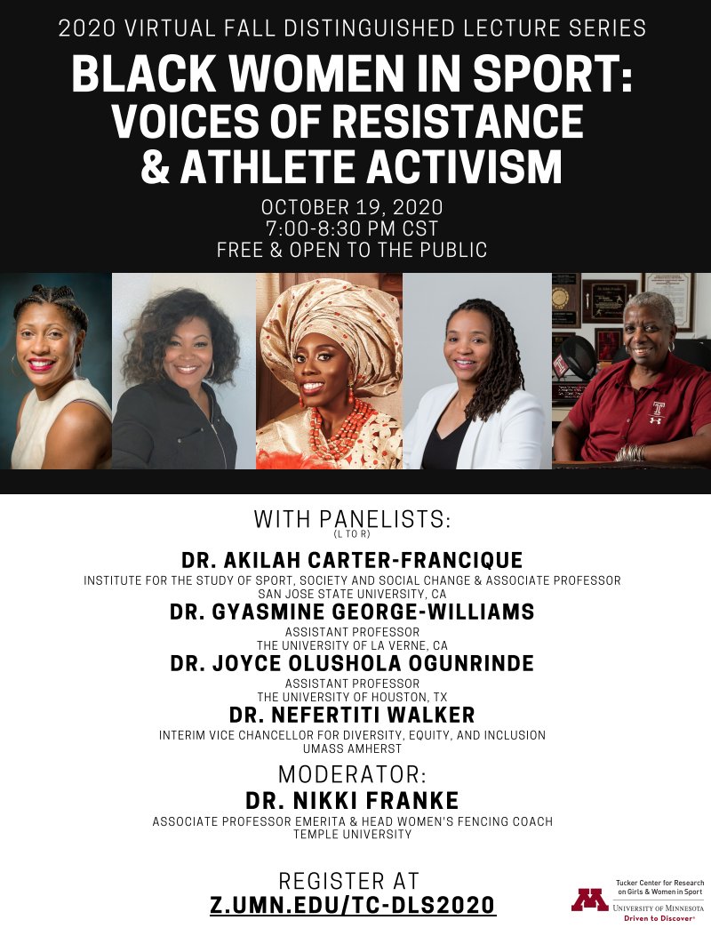 This is sure to be a wonderful and powerful event by the <a href="/TuckerCenter/">The Tucker Center</a> so register if you are free on 10/19 at z.umn.edu/tc-DLS2020 
An amazing panel and strong leadership by @DrSportPsych of <a href="/UMNKinesiology/">U of MN Kinesiology</a> <a href="/UMN_CEHD/">U of Minnesota CEHD</a> #Driven #UMNProud