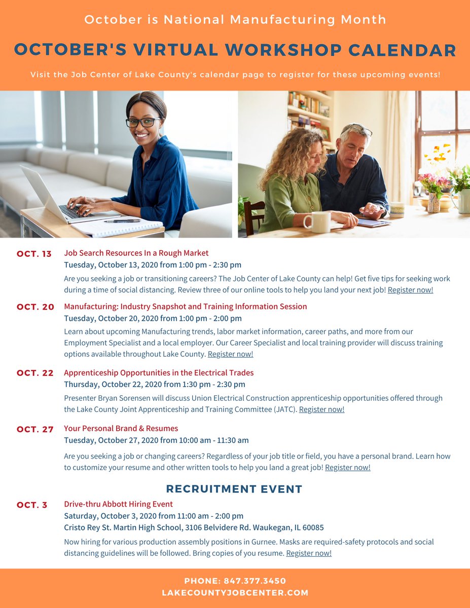 LakeCountyJobs's tweet photo. Register today for one of the many workshops we are offering this month! Individuals can register for these workshops by visiting the Calendars page on our website: https://t.co/7vZgEQRtBq https://t.co/ZTU4sLV1V4