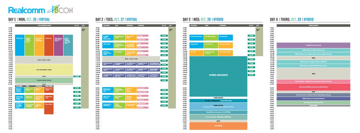 Join Realcomm | IBcon 2020 the world’s first #realestate tech hybrid conference, including 80+ learning sessions, 125+ speakers, 100 online solution providers, smart building showcases and interactive networking. Check out our agenda at-a-glance. 

#RCIB2020 #CRE