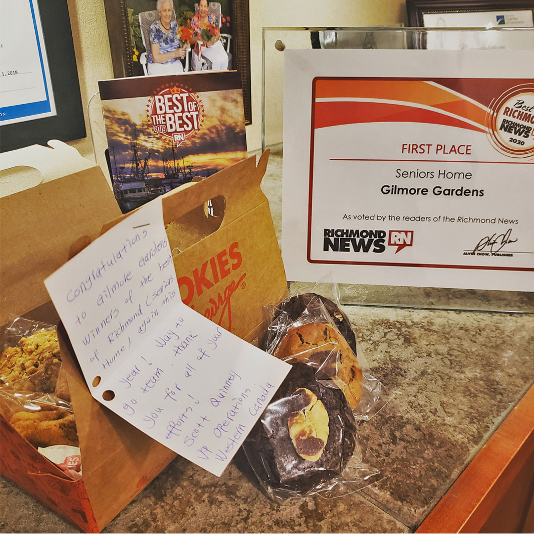 vervesrliving's tweet photo. Thank you to @verveseniorliving for the cookies and voting Gilmore Gardens Retirement Residence the Best Seniors Community in Richmond! We always work provide the best of Retirement living for our residents ๐ #vervecares #community #gooditmes
https://t.co/GGlooSYvDZ https://t.co/aV6MabC6ns