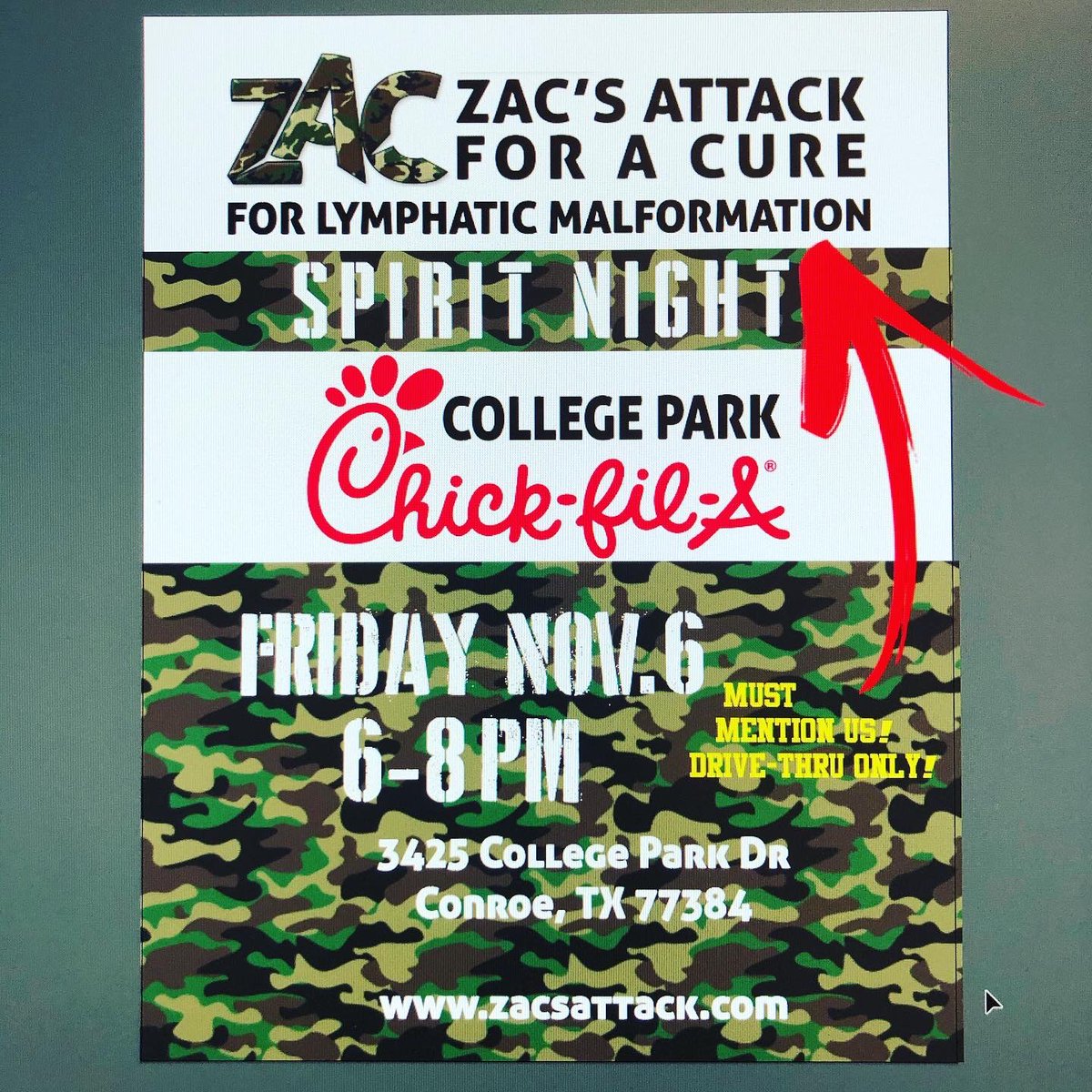 zacs_attack's tweet photo. Put it on your calendar and set a reminder! Friday, November 6 from 6-8pm at the College Park @ChickfilA drive-thru, mention Zac’s Attack for a Cure so we get more donated toward lymphatic research! @Zacberg7 @LymphaticNet #lymphaticmalformation #lymphaticdisease #attackthecure https://t.co/Z0GuWeg1P9