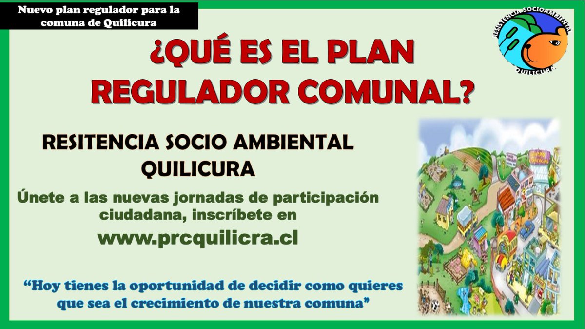 Únete y participa de las nuevas jornadas de participación ciudadana para actualizar el plan regulador de la comuna. Inscríbete en prcquilicura.cl

Salvemos nuestros humedales de los interés de empresas declarándolos como áreas verdes.

ÚNETE A LA RESISTENCIA...