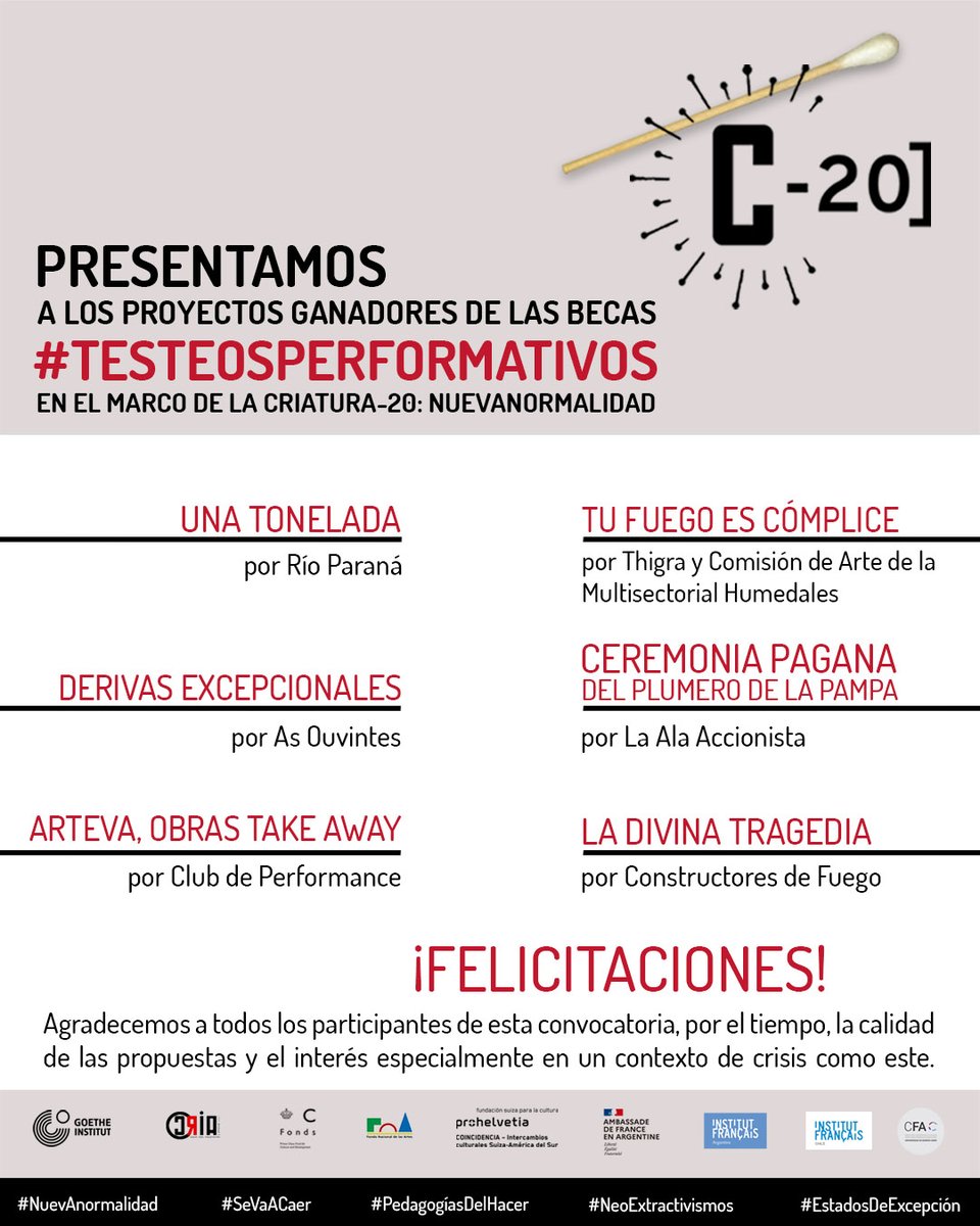 CivilCria's tweet photo. CRIA presenta a los proyectos ganadores de de las BECAS #TesteosPerformativos, en el marco de LA CRIATURA-20
¡Felicitaciones! https://t.co/RhiwtZi9tv