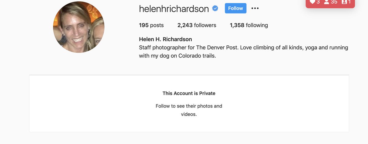 The  @denverpost photog  @hrichardson not only deleted  @twitter account. She has turned  @instagram private.Not fun getting peppered w/tough qs from smart observers about  #denvershooting pics, missing frames & bias.You know what's next: they'll claim it's all "bullying."