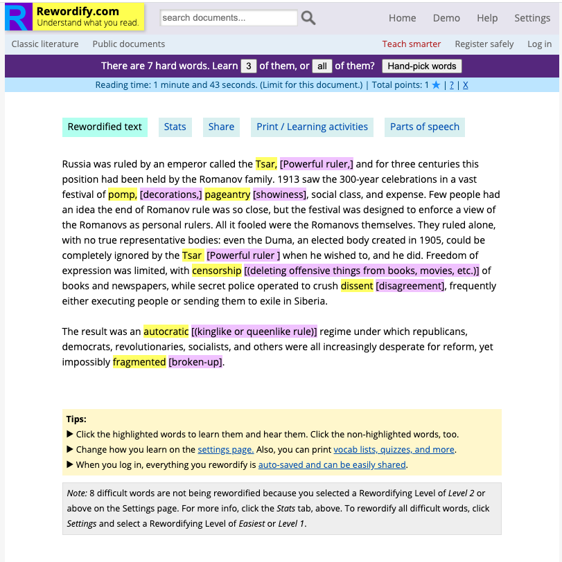 MsGreeneEdu's tweet photo. A reminder that Rewordify exists and can be really helpful making readings with challenging vocabulary more accessible to your students.  

https://t.co/EMxdCFa79D https://t.co/PIB9EuEpJP