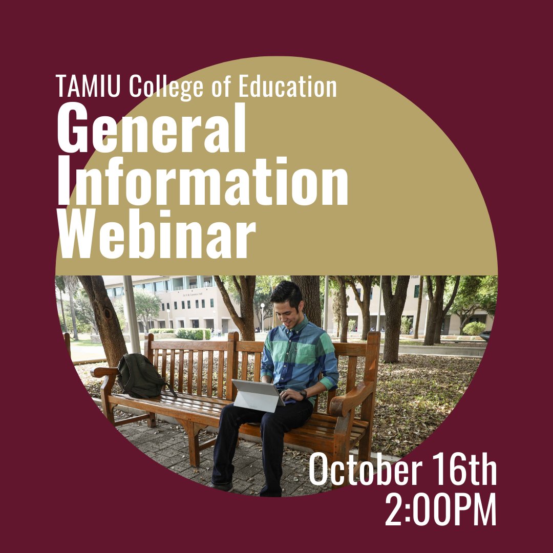 txamiucoed's tweet photo. This Friday, October 16th, there will be a General COED Information Webinar at 2:00PM.
It will Include information on Admissions, Registration and Advising, and general requirements to remain in good standing with the College and University.
Connect here: https://t.co/nLh9Nj0GQ9 https://t.co/lPPfqyuGog