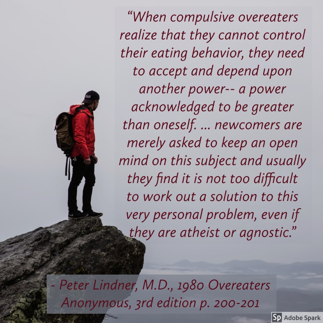 StLouisBiState's tweet photo. When we embrace the truth of our #uncontrolledeating, #dependency on a #higherpower becomes our focus. One's Higher Power is a uniquely personal decision. Atheists & Agnostics are welcome. Defining one's higher power with an #openmind is often a comfort for the #newcomer. https://t.co/vG2JCpjIX7