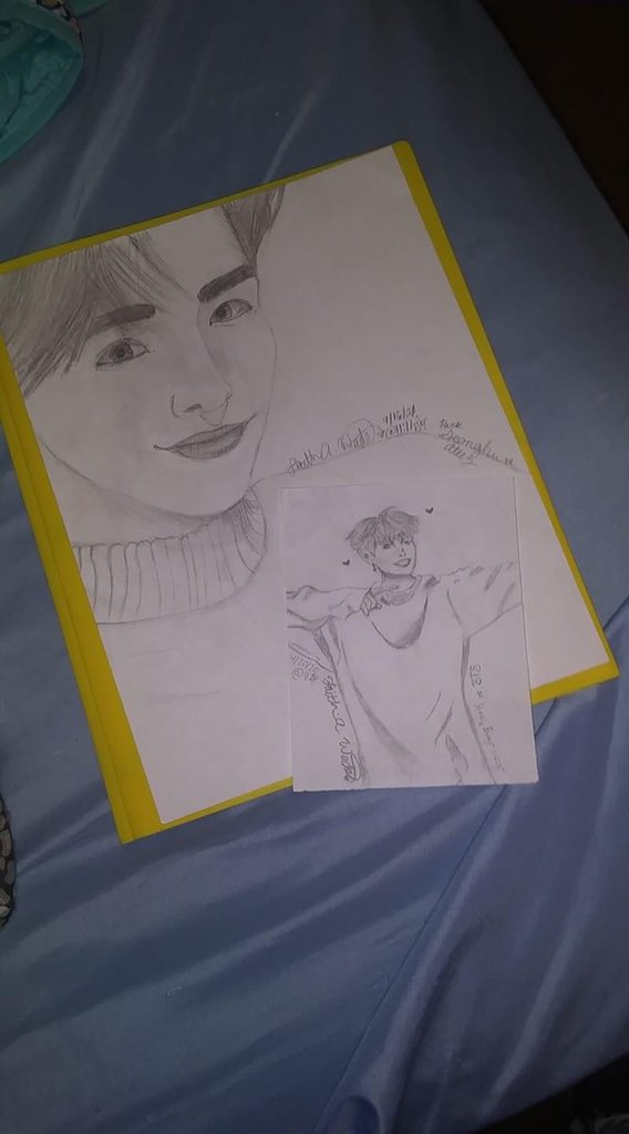 joannwa70300820's tweet photo. @BigHitEnt My daughter loves bts she drew this and she is 14 https://t.co/sJJNTAdrz2