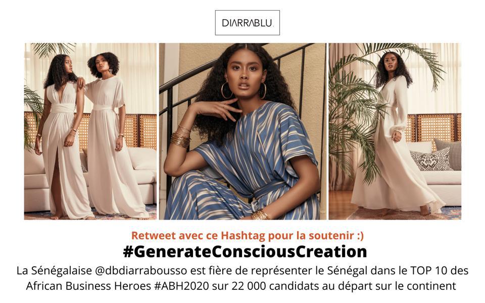 __Diarra's tweet photo. Africa’s Business Heroes 2020 : La Sénégalaise @dbdiarrabousso de la startup @thediarrablu a été sélectionnée dans le TOP 10 #ABH2020Challenge de @jackma et @alibabab2b! Diarra a le challenge de booster son hashtag #GenerateConsciousCreation en moins de 24h. Please RT 🙏🏿 https://t.co/APAkkVR3hv