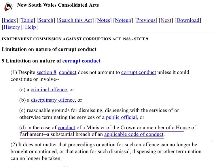 the ICAC Act s 9 also limits reportable conduct and specifically includes the Ministerial Code.