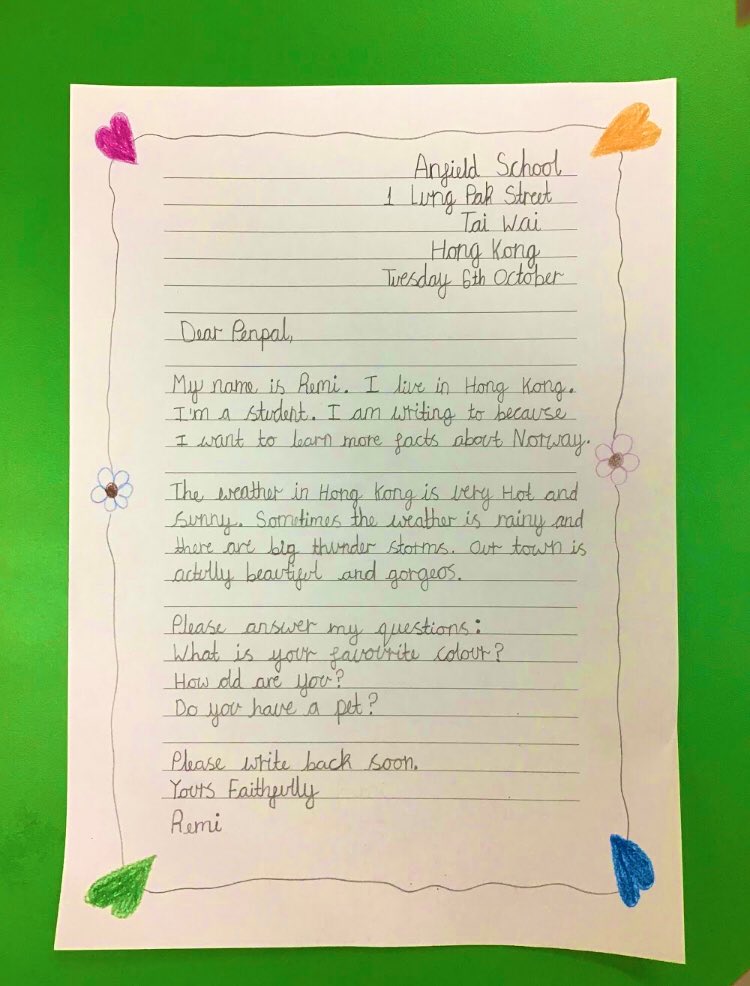 anfield_schhk's tweet photo. #Year3 have been writing their first letters to their #penpals in a school from their class country. These were uploaded to @padlet and shared with the other school. #AnfieldSchoolHK #HKInternationalSchool #English #LetterWriting #3A #3B https://t.co/gPMifCale5