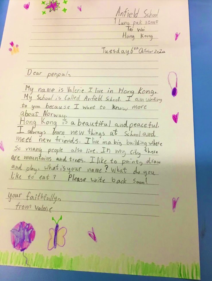 anfield_schhk's tweet photo. #Year3 have been writing their first letters to their #penpals in a school from their class country. These were uploaded to @padlet and shared with the other school. #AnfieldSchoolHK #HKInternationalSchool #English #LetterWriting #3A #3B https://t.co/gPMifCale5