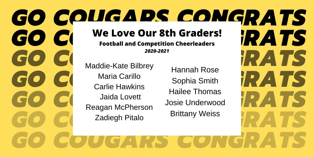 Come to the game tonight <a href="/RiverdaleHighTN/">Riverdale HS</a> where we’ll be recognizing our 8th Grade Cheerleaders 💛 #CHMS <a href="/chmscougars/">Christiana Cougars</a>