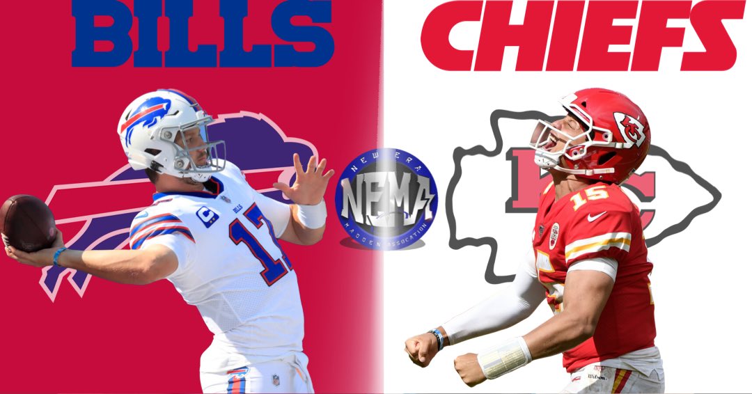 NewEraMadden's tweet photo. NewEraNetwork presents;
#NEMASPOTLIGHT
AFC Divisional Round!
Jwood and the #4 Bills (11-6) head out to Arrowhead Stadium to take on Jrod and the #1 Chiefs (15-1).
Join us tonight @ 10 PM EST only on:
https://t.co/Elssx1HtdM https://t.co/UVysXSk2p6