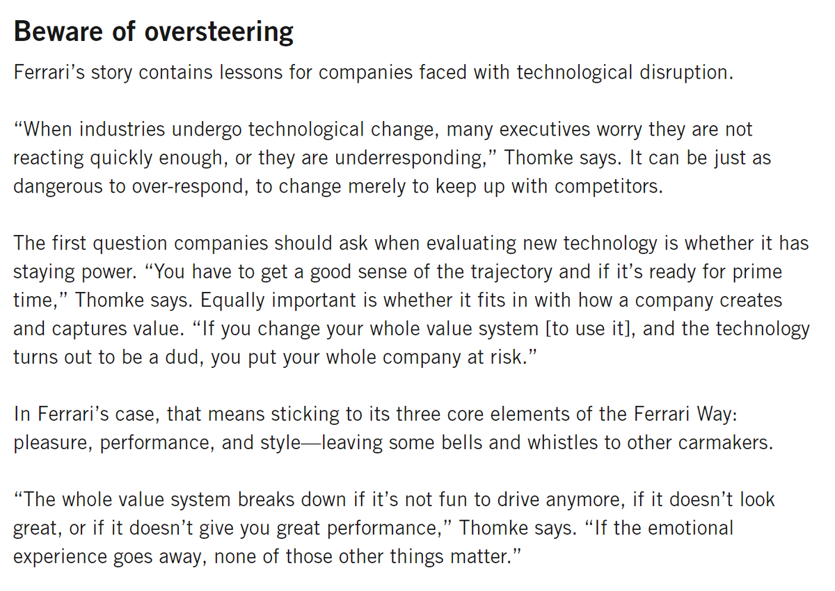 Avoid Innovation If It Abandons Your ValuesFerrari isn't just looking for the best and brightest technology. A Harvard Business School article best captures Ferrari's sentiment.