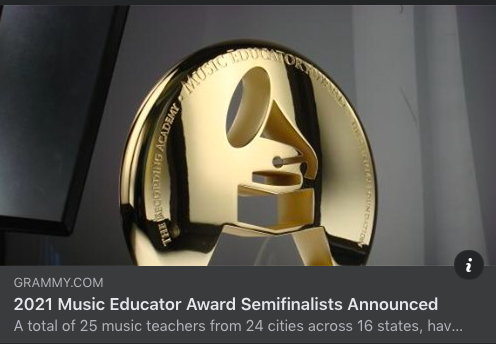 LexPerformArts's tweet photo. Our music teacher at Harrington, Ms. Angela Carpenter, has been named a semifinalist for the 2021 GRAMMY Music Educator Award! Excited to see where this next leg in the journey takes you!  #grammymuseum #lexperformingarts @lexingtonsuper  @Hawk_Principal https://t.co/WwUPQaJ4hD