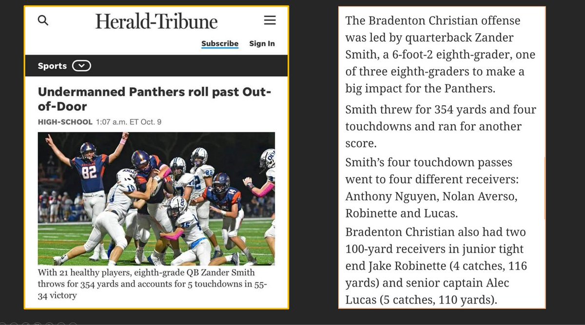 zander_smith15's tweet photo. First Varsity start highlights https://t.co/c4WMWVCjAw 
354 passing for 4 TDs, 87 rushing and 1 TD  

@therealkwat @ChadSimmons_  @jeffsentell @Dwight_XOS @larryblustein @ErikRichardsUSA  @Mansell247 @HamiltonESPN @coachbuddysmith @JakeRobinette3 @QB_Factory @CoachWilliford https://t.co/AlDNEwKGHa