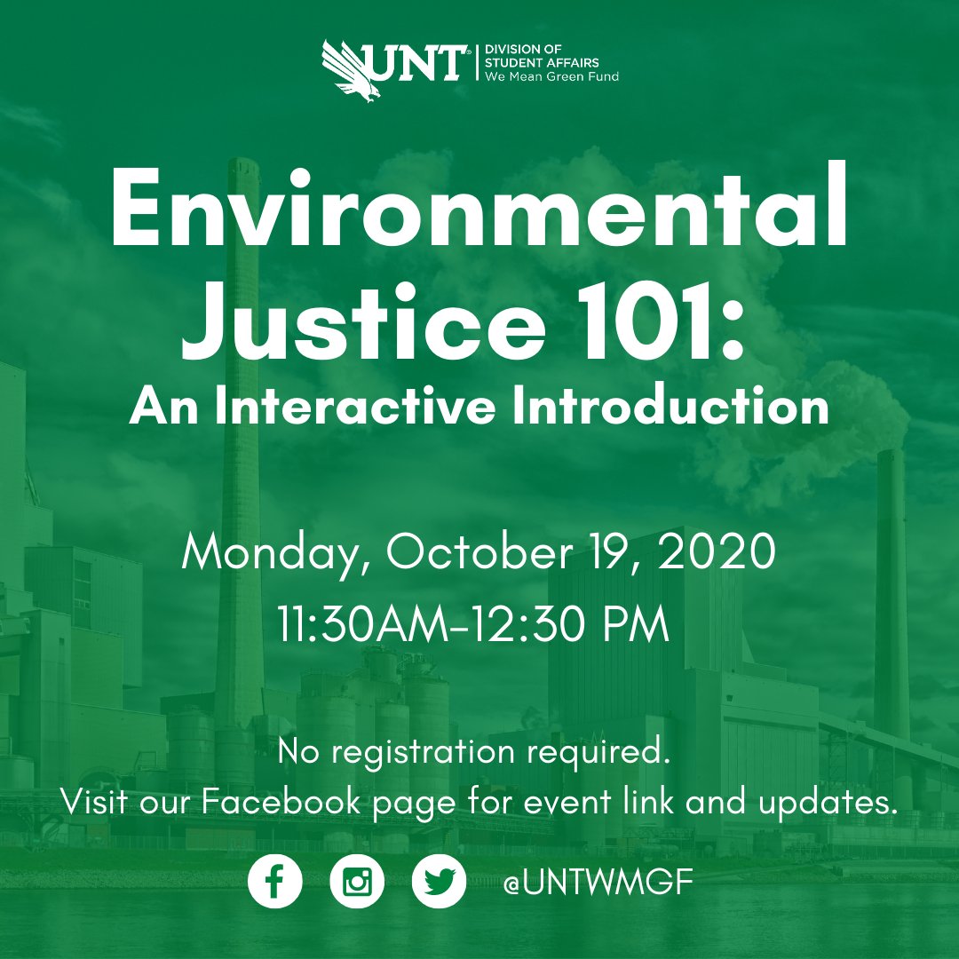 UNTWMGF's tweet photo. Let's talk Environmental Justice. Join us for an interactive introduction to EJ on Monday, October 19 at 11:30AM-12:30PM!
Lucky participants will win a UNT water bottle!
https://t.co/d382YlInao https://t.co/gAJLMvGav2