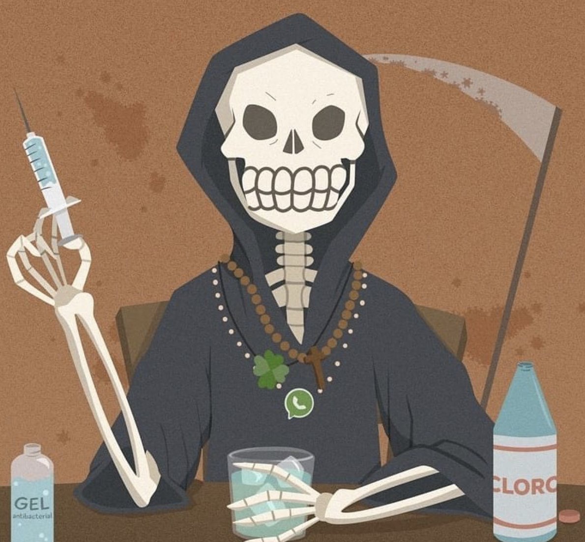 CINUmexico's tweet image. #YoMeInformo 
“Esta pieza se llama Cita con la muerte y representa las consecuencias de la desinformación en medios como WhatsApp. Tomé en cuenta tres creencias: beber cloro, inyectarse gel antibacterial y el uso de amuletos.&quot;
 Elvira Cornish, México 🇲🇽
#HackeaLaCrisis 
@opsoms