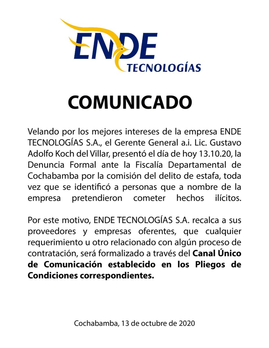 Ende Tecnologías comunica a la población en general:

👇👇👇