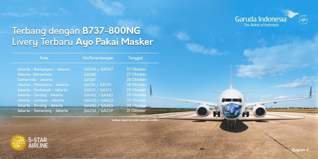 meisye1905's tweet photo. Terbang dengan B737-800NG
Livery terbaru *”Ayo Pakai Masker”*
#ayopakemasker
#flyyourdesignwithga

⁦@IndonesiaGaruda⁩ https://t.co/0OeeHyoLd8