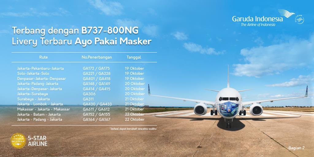 meisye1905's tweet photo. Terbang dengan B737-800NG
Livery terbaru *”Ayo Pakai Masker”*
#ayopakemasker
#flyyourdesignwithga

⁦@IndonesiaGaruda⁩ https://t.co/0OeeHyoLd8