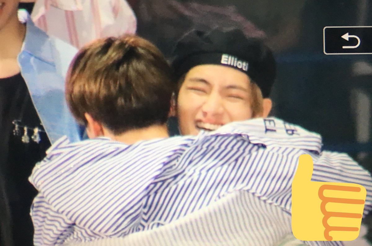  #jimtober D14: During the Wings tour on 170614, Taehyung made all the boys hug him one by one. When it was Jimin's turn, instead of giving him a normal hug, Jimin started stomping his feet cutely and ran into his arms with a massive smile on his face 