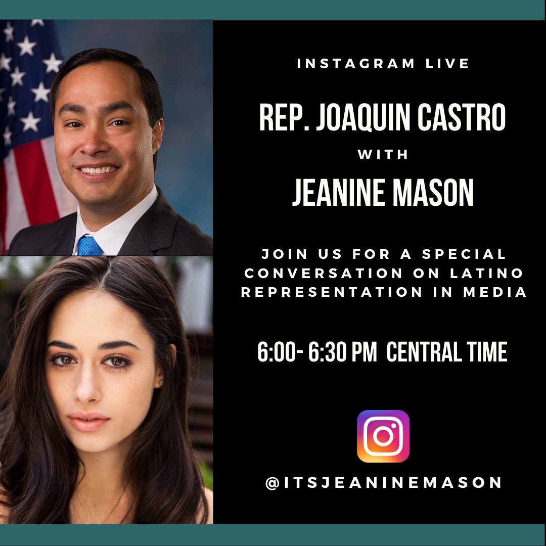 Tomorrow! Instagram Live w @JoaquinCastrotx on Latinx Representation in Media. So many of my fav words. Join us! https://t.co/vzHplu67sh