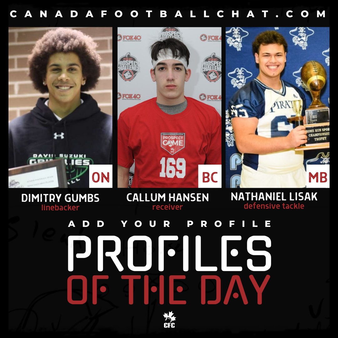 Profiles of the Day 🍁 

WR <a href="/CallumDHansen/">Callum D Hansen</a> - bit.ly/3nML7kB
DT <a href="/nathaniel_lisak/">Nathaniel Lisak</a> - bit.ly/2ItUkhJ
LB <a href="/GumbsDimitry/">Dimitry Gumbs</a> - bit.ly/3iXGn8m

Add Your Profile 📜 bit.ly/3htPfCx
