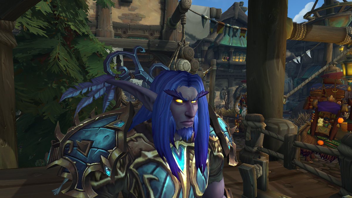 Abberai DawnstriderHe's half nelf half helf and if I didn't like how the 'thick' ears look I'd use them for the upturn. Loner, despises all undead, largely neutral. Would rather hang out with his fox than people.Blizz dual wield Surv when?