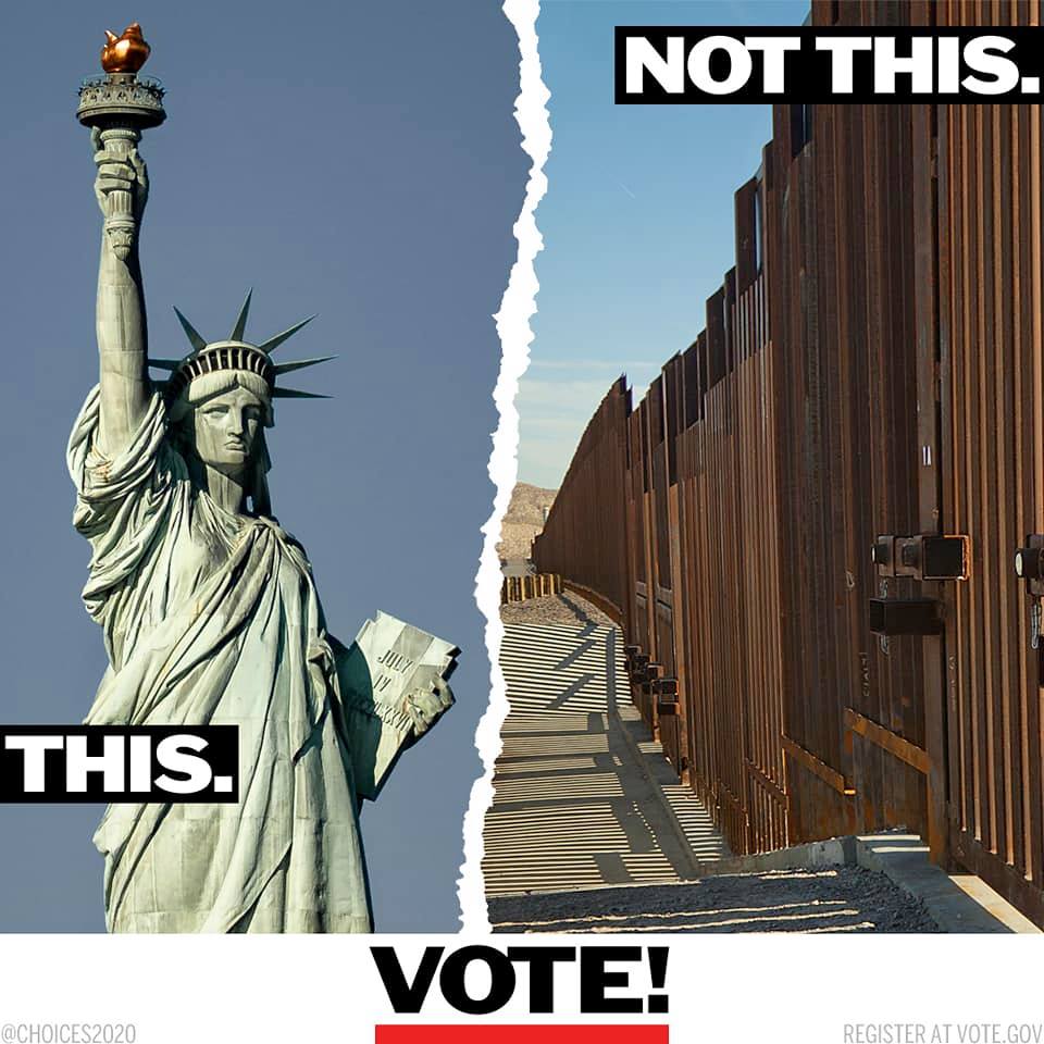 greenspaceguy's tweet photo. @TheRickWilson If you believe in a legal but welcoming immigration policy, vote for candidates who agree with you. From Choices-2020 on Facebook
#Immigration #ImmigrationReform #Election2020 #Vote #ThisNotThis https://t.co/C3WNVav9py https://t.co/uTwSOLgo3R
