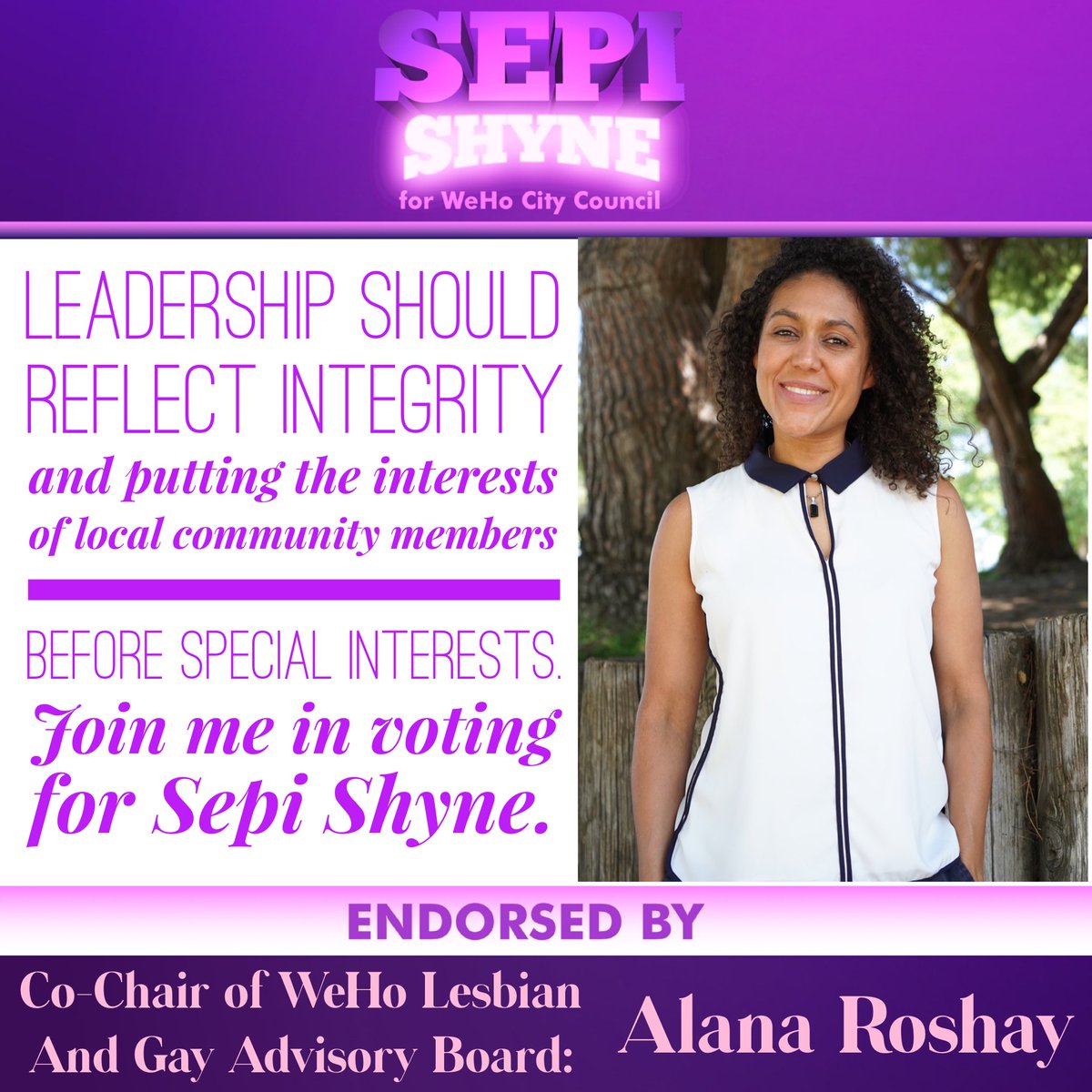 SepiShyne's tweet photo. Proud to announce that we have been endorsed by longtime resident of West Hollywood, Social Justice Advocate, Co- Creator of the Consciousness Salon Podcast and Co-Chair of the City of West Hollywood Lesbian and Gay Advisory Board Alana Roshay! 💪🏽💪🏼
@theboundaryboss 
#Sepi4weho https://t.co/638MEsp60U