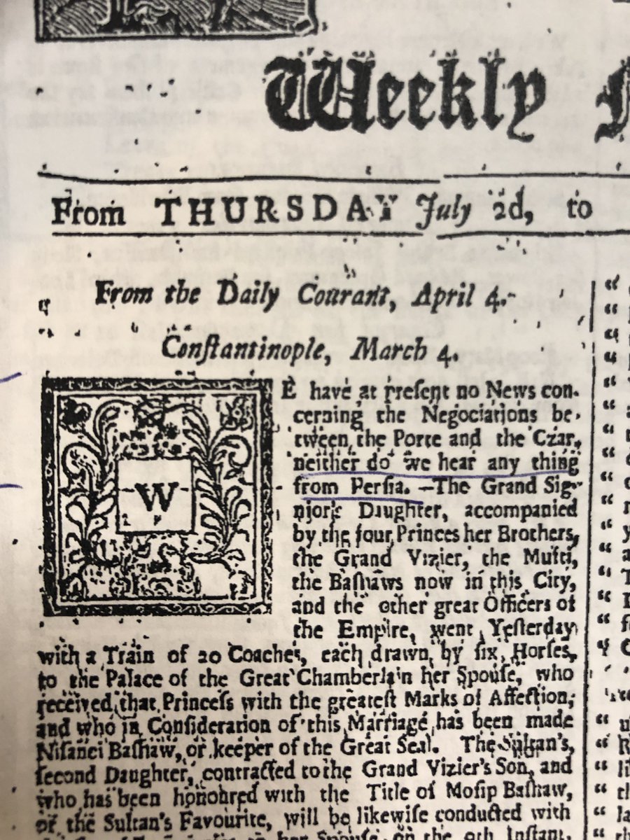 One newspaper even led with a regretful note: "we [do not] hear any thing from Persia" this week. Yes, the mere *absence* of news from Iran was a front-page story in America in 1724