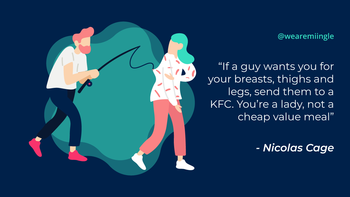 goenamoree's tweet photo. If a guy wants you for your breasts, thighs and legs, send them to a KFC. You're a lady, not a cheap value meal!
#datingquote #lovequotes https://t.co/kAse9kEsgV