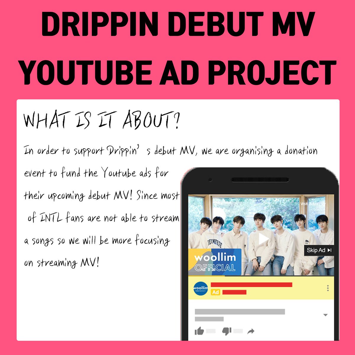 In order to succesfully  #DRIPPIN debut MV youtube ads project.All fundrasing for youtube ads now we're collaborate it with  @tomyonly_dy. For everyone who fund donation, will get new gift as write on new details posterNew form link   https://docs.google.com/forms/d/e/1FAIpQLSdI56k_fVwAA8HvgJ2UAusNiAkEwqd_imfgFfos4ombX6h_EA/viewform  #드리핀  @drippin