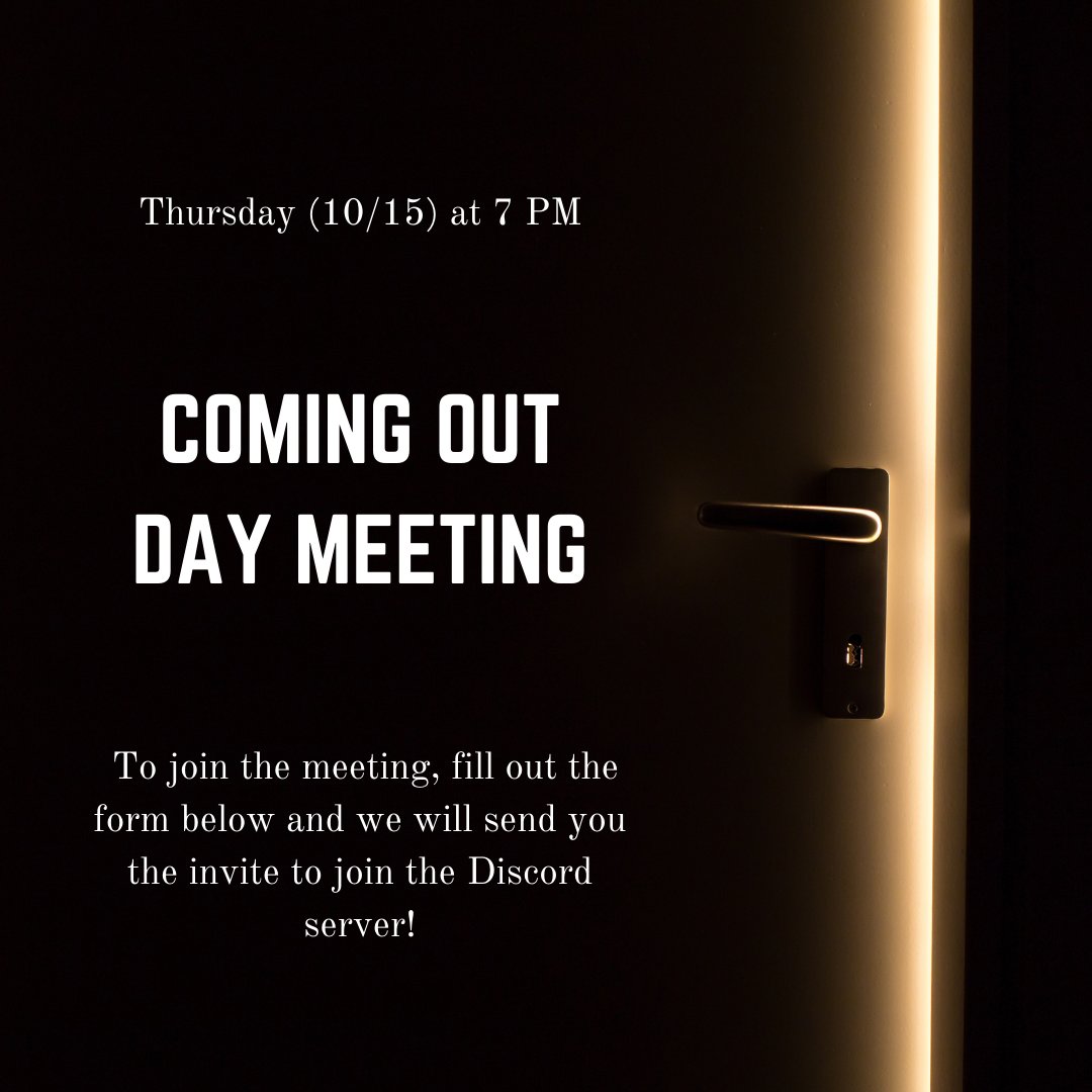October 11 was National Coming Out Day. This Thursday at 7 PM, come join PRIDE! Kent for our annual Coming Out Day meeting!
To join the meeting, fill out this form (forms.gle/MQjWK74yYRAaKK…) and we will send you the invite link!