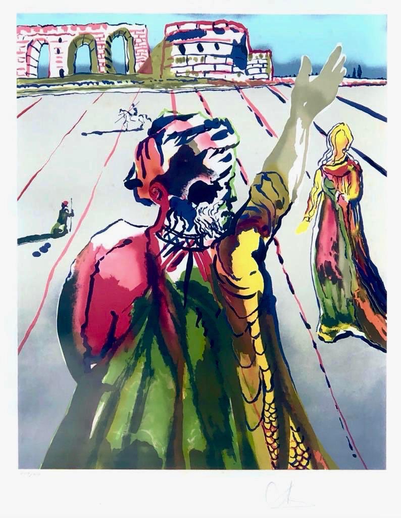 "The Poet advises the Maiden" del famoso artista surrealista SALVADOR DALÍ, que incorpora muchos de sus elementos surrealistas icónicos. Se puede encontrar en el "Catálogo Oficial de Obras Gráficas de Salvador Dalí" de Albert Field, 1979 #liraartgallery