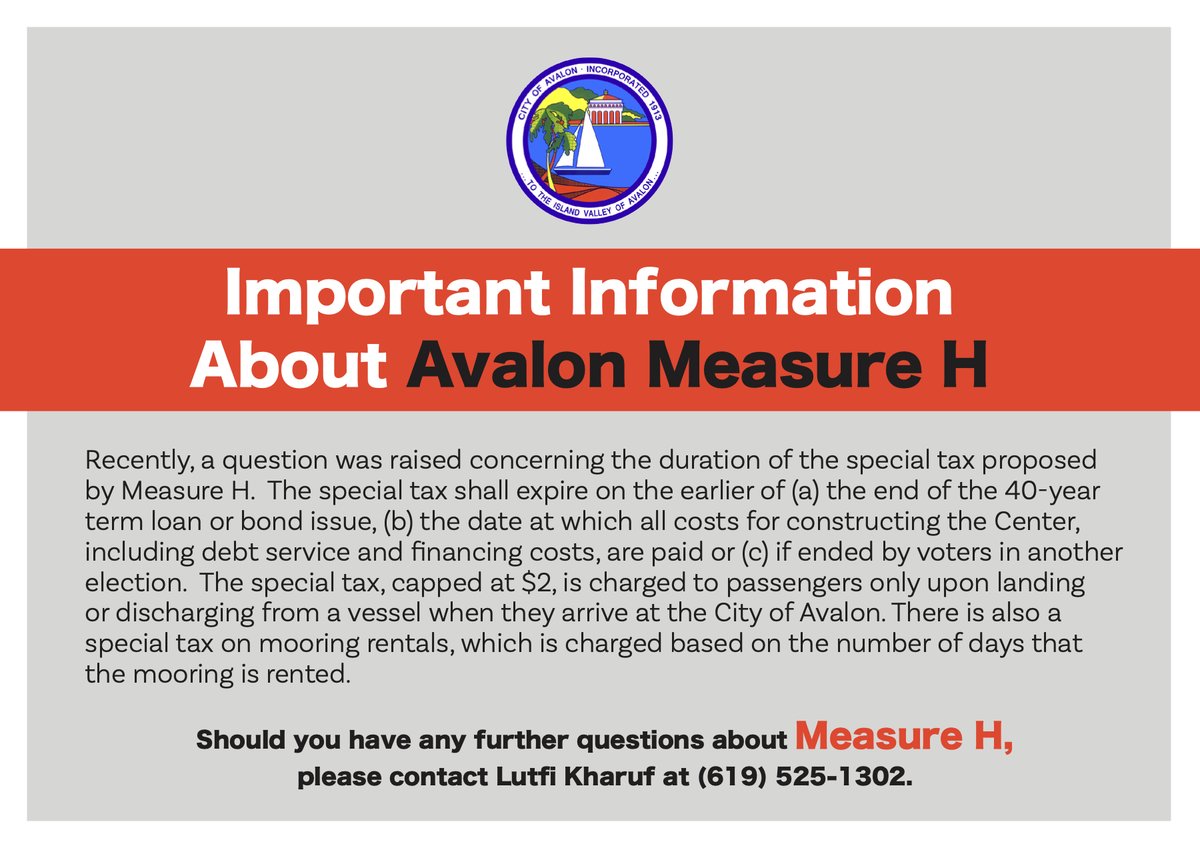 Important information about Measure H, on the upcoming ballot.
cityofavalon.com/qcontent/NewsF…