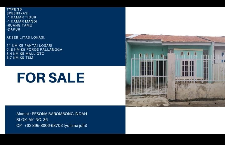 Tasyahstyle's tweet photo. Dijual cepat rumah!  
Daerah Barombong, Makassar Sulawesi Selatan. Sudah Full bangunan, Harga 250 Juta, Bisa Nego!  Minat? hubungi nomor yang tertera
#jualrumah 
#dijualcepat 
#makassar
#barombong 
#gowa  
#bisanego https://t.co/2c67q2C44C