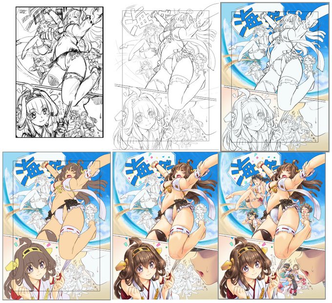 #このタグを見た人はラフ画とその完成絵を見せる

過去絵で金剛姉妹
あとうちの同人ビキニンジャーのキャラとか

🔃と❤️してくれた人ごめんなさい
前ツィ消して貼りなおさせて… 