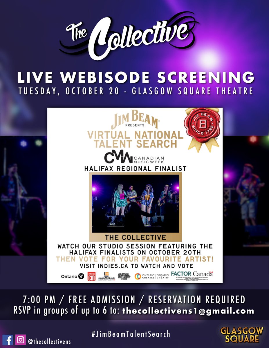 We’re only one week away from the airing of our webisode for the #JimBeamTalentSearch

Next Tuesday, we’re inviting you to join us for a special LIVE screening of the Halifax webisode at <a href="/Glasgow_Square/">Glasgow Square Theatre</a>, followed by an exclusive live performance!