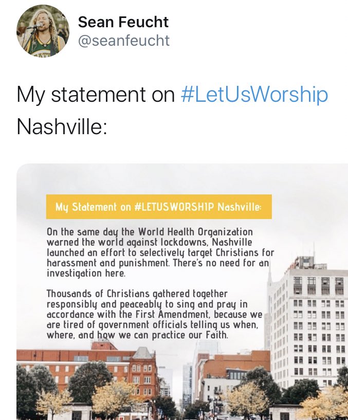 Dear <a href="/seanfeucht/">Sean Feucht</a>,
This is not religious persecution. 
This is a city trying to protect its people.